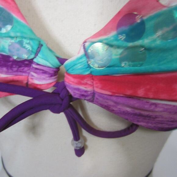 Arizona Bikini Top Colorblock Sequin Y2K Festival M - Picture 4 of 7